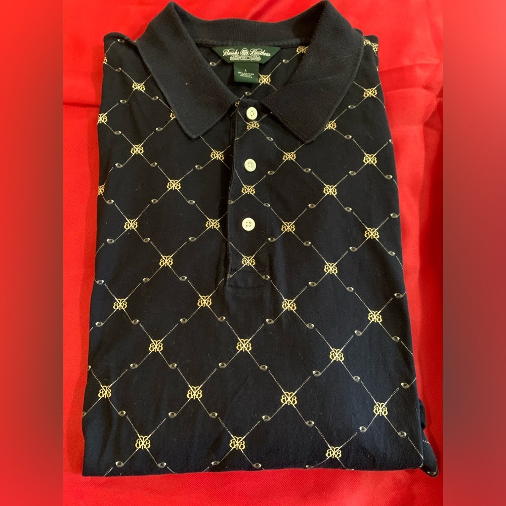 Brooks Brothers Country Club Men’s Polo Shirt Short Sleeve Navy w Gold Large